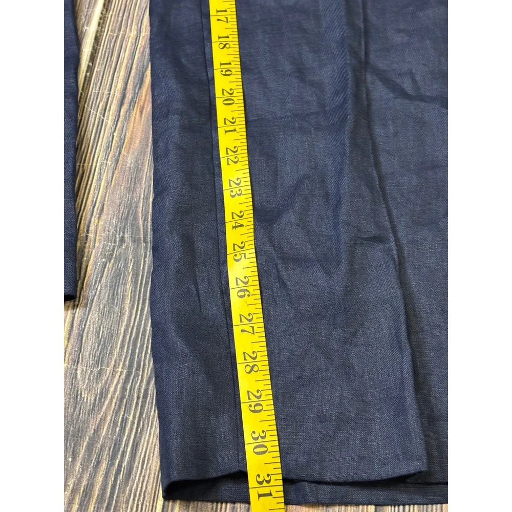Zara Trousers Womens L Navy Blue 100% Linen High Waisted Wide Leg NWT